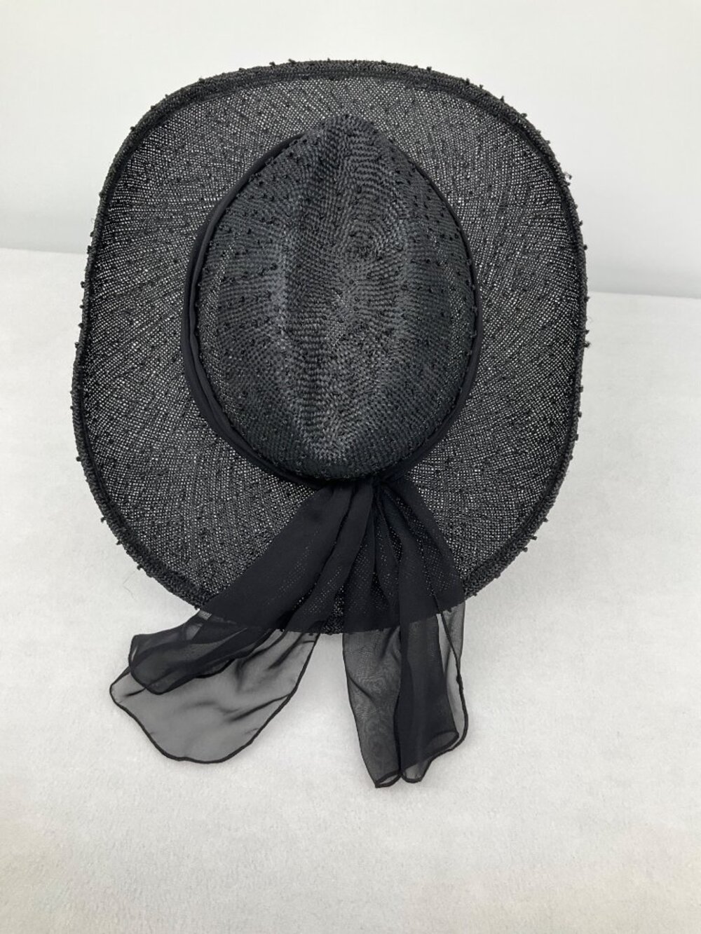 David Cohen Vintage Black textured Sun Hat with Bow - Picture 4 of 10